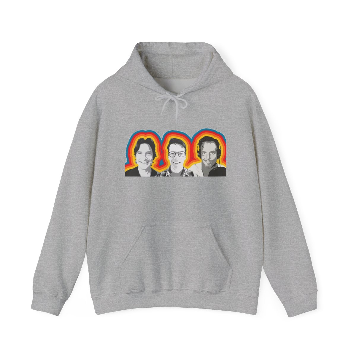 Retro Rainbow Trio Hoodie | Portrait Band Faces Sweatshirt SmartLess - alternate angle 5, merchandise