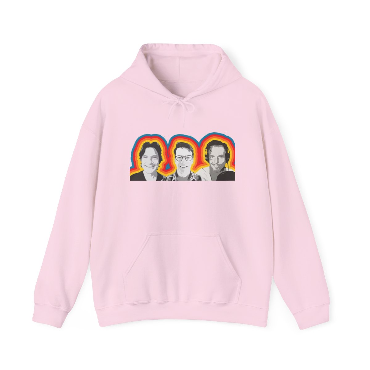 Retro Rainbow Trio Hoodie | Portrait Band Faces Sweatshirt SmartLess - alternate angle 2, merchandise