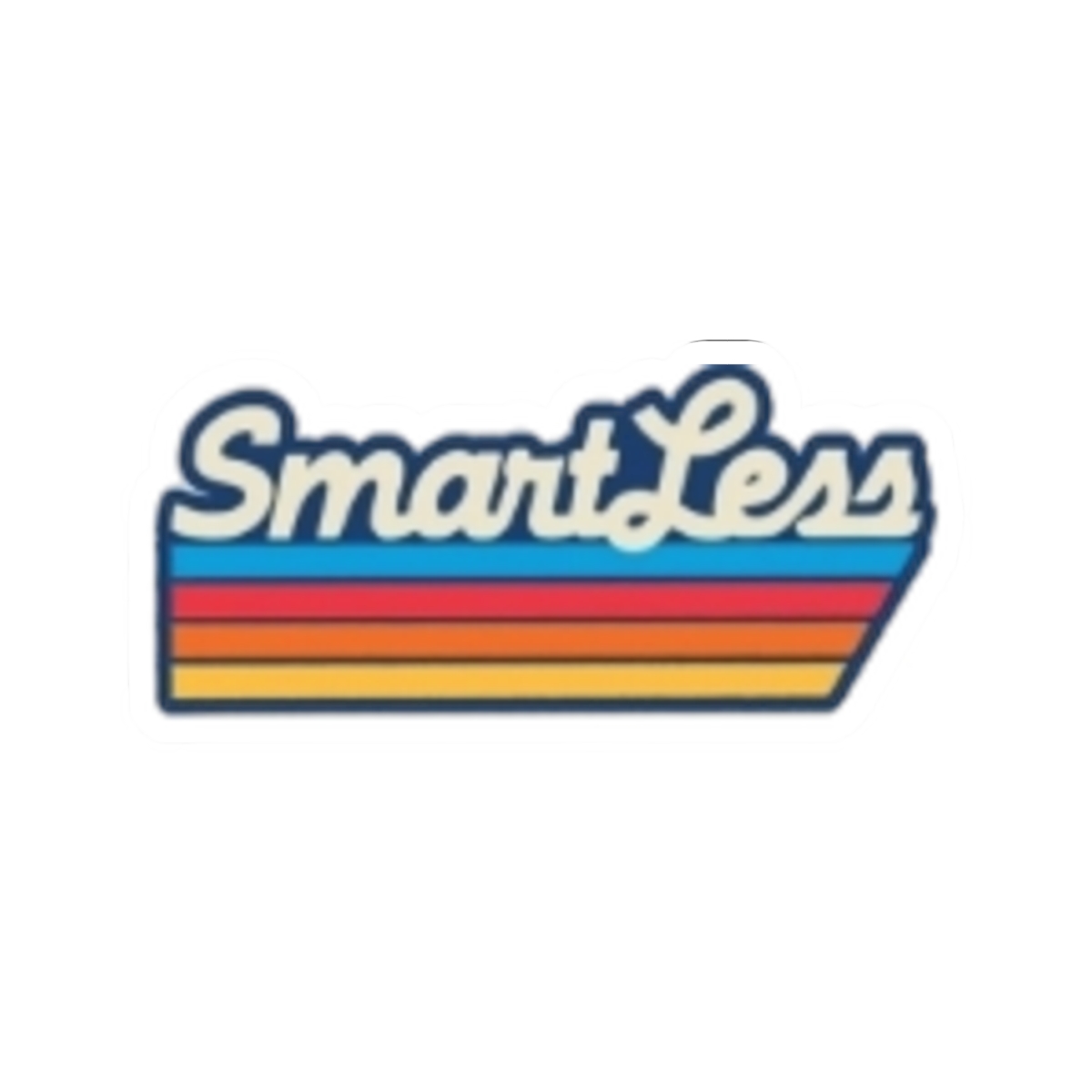 SmartLess Retro Script Kiss-Cut Stickers | Rainbow Stripe Laptop Decal SmartLess - alternate angle 1, merchandise