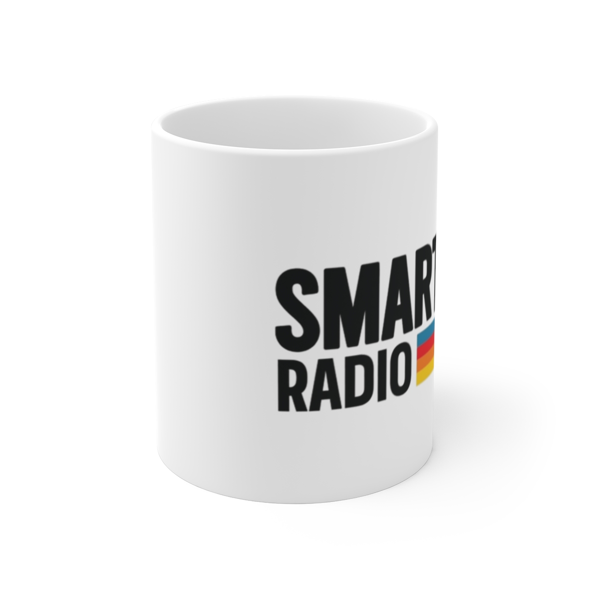 Smart Radio Mug | Retro Rainbow Logo 11oz Ceramic Coffee Cup SmartLess - alternate angle 1, merchandise